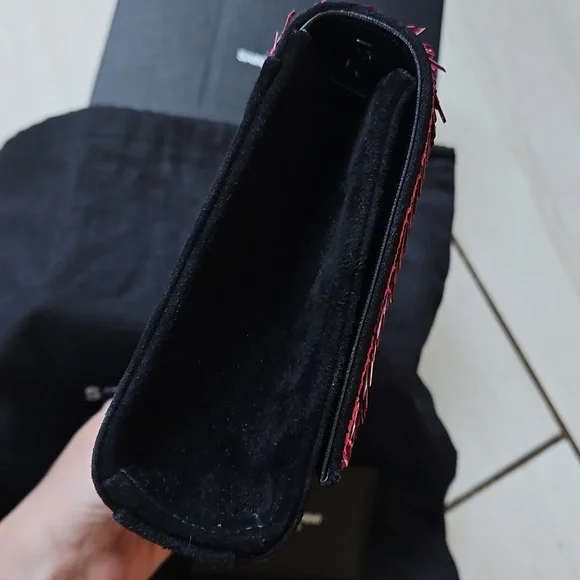 💖 YSL Saint Laurent Kate Pink Sequin Black Suede Crossbody Bag Matte Black HW - Picture 8 of 17